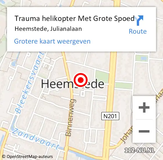 Locatie op kaart van de 112 melding: Trauma helikopter Met Grote Spoed Naar Heemstede, Julianalaan op 22 november 2022 14:38