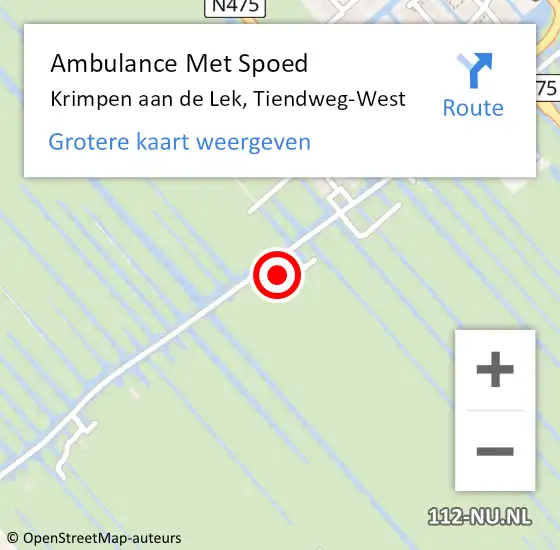 Locatie op kaart van de 112 melding: Ambulance Met Spoed Naar Krimpen aan de Lek, Tiendweg-West op 22 november 2022 15:12