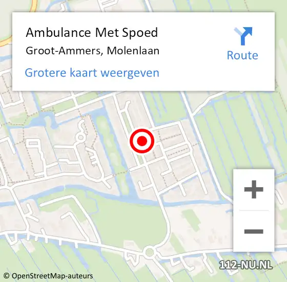 Locatie op kaart van de 112 melding: Ambulance Met Spoed Naar Groot-Ammers, Molenlaan op 22 november 2022 15:42