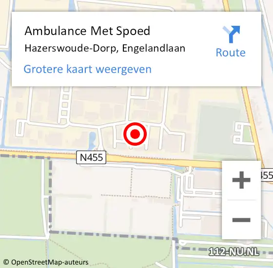 Locatie op kaart van de 112 melding: Ambulance Met Spoed Naar Hazerswoude-Dorp, Engelandlaan op 22 november 2022 15:58