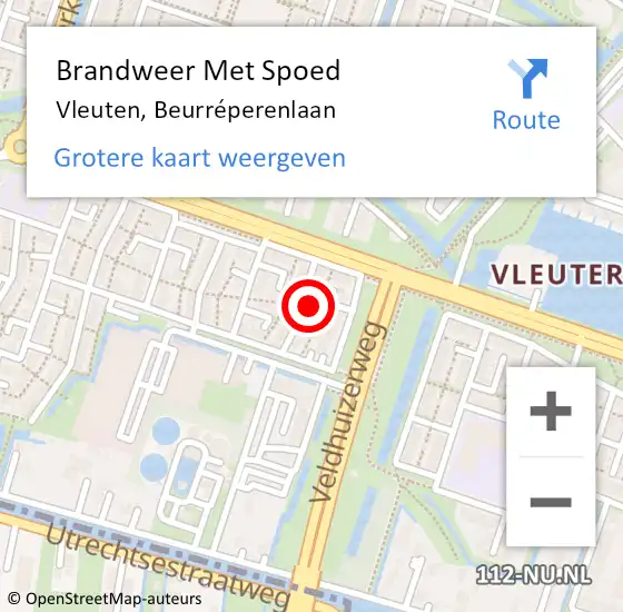 Locatie op kaart van de 112 melding: Brandweer Met Spoed Naar Vleuten, Beurréperenlaan op 22 november 2022 16:02