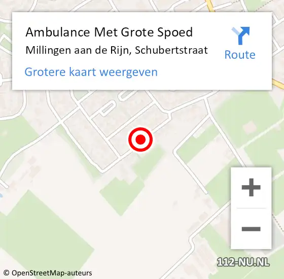 Locatie op kaart van de 112 melding: Ambulance Met Grote Spoed Naar Millingen aan de Rijn, Schubertstraat op 22 november 2022 16:31