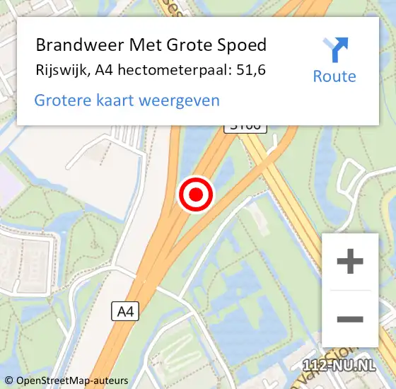Locatie op kaart van de 112 melding: Brandweer Met Grote Spoed Naar Rijswijk, A4 hectometerpaal: 51,6 op 22 november 2022 16:36