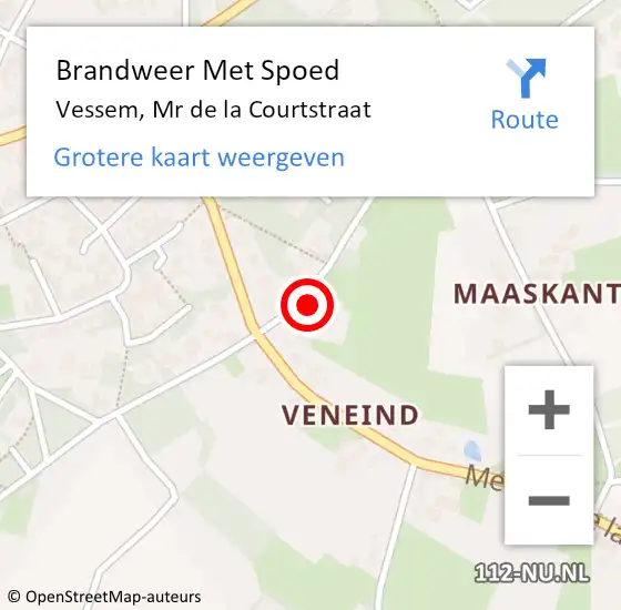 Locatie op kaart van de 112 melding: Brandweer Met Spoed Naar Vessem, Mr de la Courtstraat op 22 november 2022 16:41