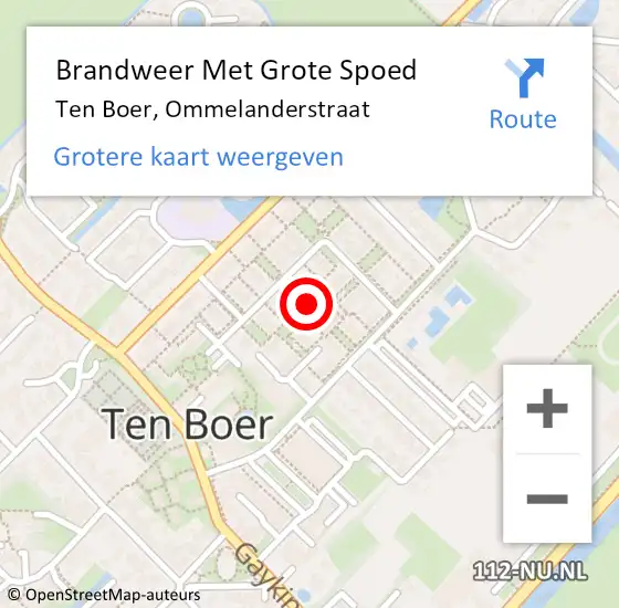 Locatie op kaart van de 112 melding: Brandweer Met Grote Spoed Naar Ten Boer, Ommelanderstraat op 22 november 2022 16:47