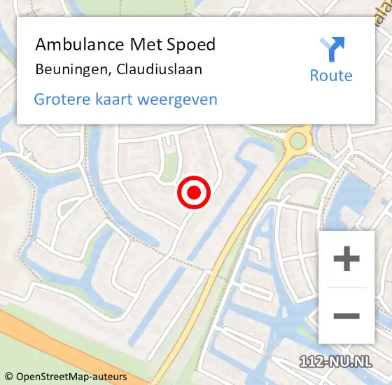 Locatie op kaart van de 112 melding: Ambulance Met Spoed Naar Beuningen, Claudiuslaan op 22 november 2022 16:49