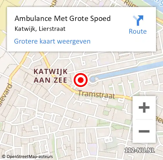 Locatie op kaart van de 112 melding: Ambulance Met Grote Spoed Naar Katwijk, Lierstraat op 22 november 2022 17:04