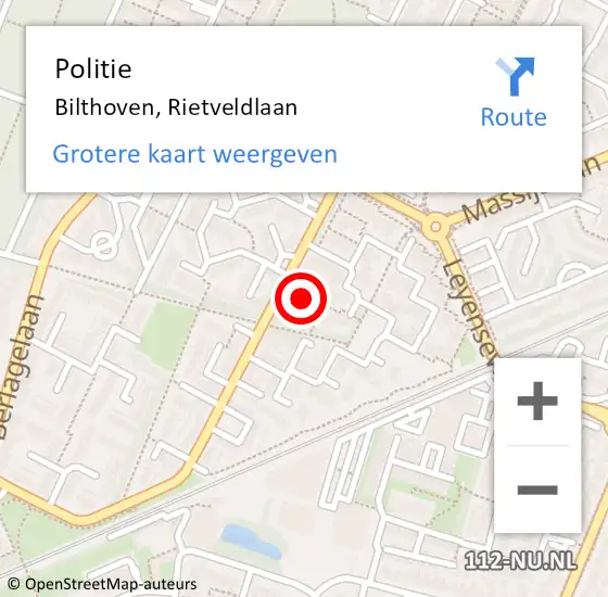 Locatie op kaart van de 112 melding: Politie Bilthoven, Rietveldlaan op 22 november 2022 17:24