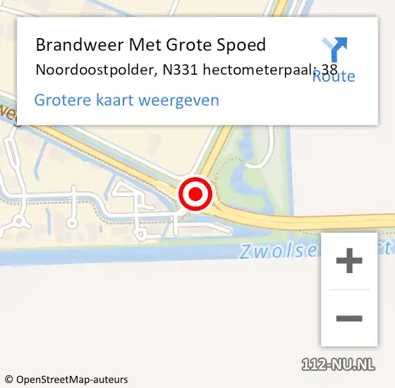 Locatie op kaart van de 112 melding: Brandweer Met Grote Spoed Naar Noordoostpolder, N331 hectometerpaal: 38 op 22 november 2022 17:24