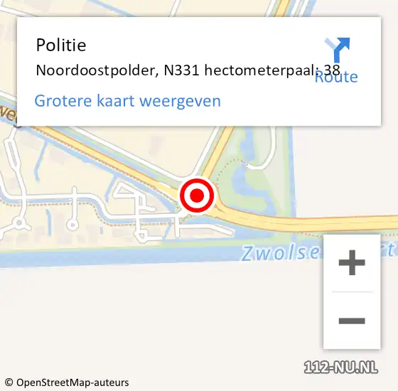 Locatie op kaart van de 112 melding: Politie Noordoostpolder, N331 hectometerpaal: 38 op 22 november 2022 17:26