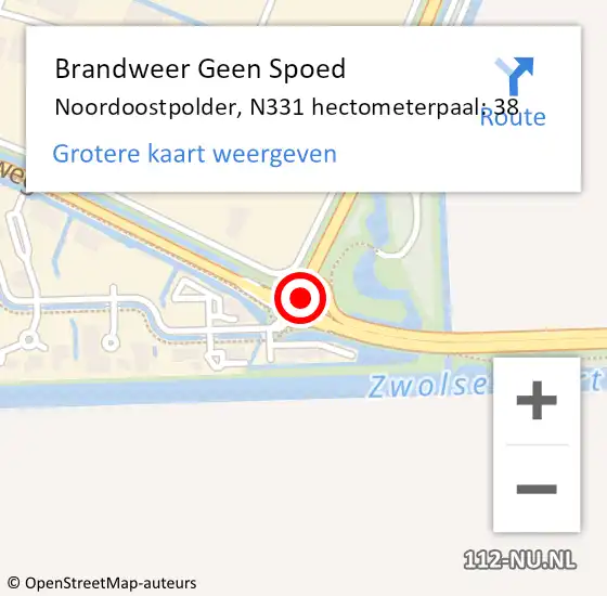 Locatie op kaart van de 112 melding: Brandweer Geen Spoed Naar Noordoostpolder, N331 hectometerpaal: 38 op 22 november 2022 17:27