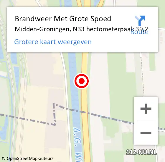 Locatie op kaart van de 112 melding: Brandweer Met Grote Spoed Naar Midden-Groningen, N33 hectometerpaal: 39,2 op 22 november 2022 17:32