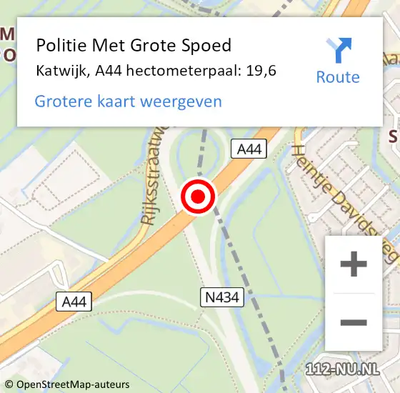 Locatie op kaart van de 112 melding: Politie Met Grote Spoed Naar Katwijk, A44 hectometerpaal: 19,6 op 22 november 2022 17:36