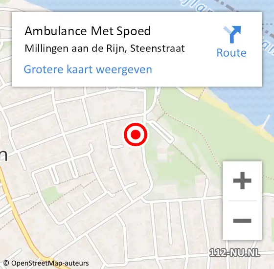Locatie op kaart van de 112 melding: Ambulance Met Spoed Naar Millingen aan de Rijn, Steenstraat op 22 november 2022 18:04