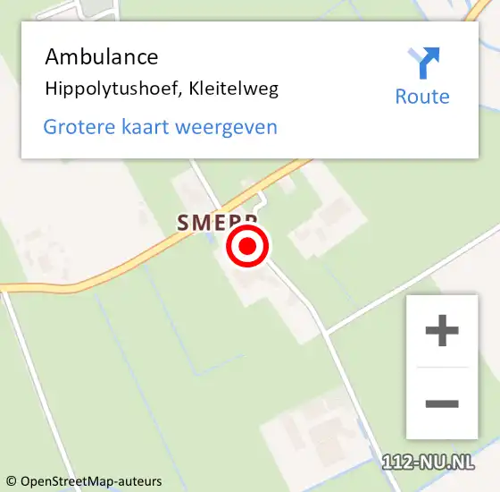 Locatie op kaart van de 112 melding: Ambulance Hippolytushoef, Kleitelweg op 22 november 2022 18:10