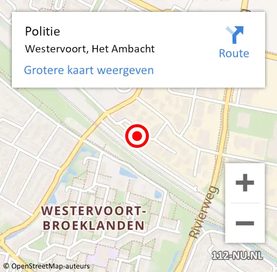 Locatie op kaart van de 112 melding: Politie Westervoort, Het Ambacht op 22 november 2022 18:19