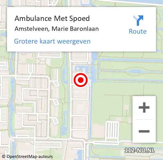 Locatie op kaart van de 112 melding: Ambulance Met Spoed Naar Amstelveen, Marie Baronlaan op 22 november 2022 18:54