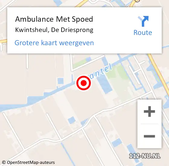 Locatie op kaart van de 112 melding: Ambulance Met Spoed Naar Kwintsheul, De Driesprong op 22 november 2022 19:19