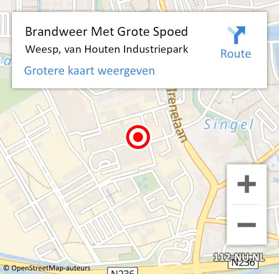 Locatie op kaart van de 112 melding: Brandweer Met Grote Spoed Naar Weesp, van Houten Industriepark op 22 november 2022 19:22