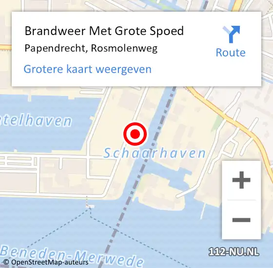 Locatie op kaart van de 112 melding: Brandweer Met Grote Spoed Naar Papendrecht, Rosmolenweg op 22 november 2022 19:27