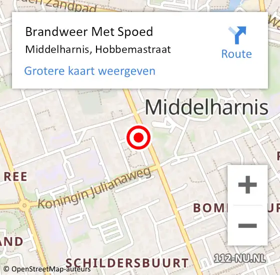 Locatie op kaart van de 112 melding: Brandweer Met Spoed Naar Middelharnis, Hobbemastraat op 22 november 2022 19:27