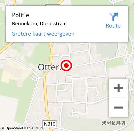 Locatie op kaart van de 112 melding: Politie Bennekom, Dorpsstraat op 22 november 2022 19:55