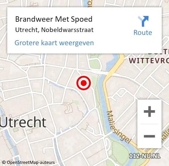 Locatie op kaart van de 112 melding: Brandweer Met Spoed Naar Utrecht, Nobeldwarsstraat op 22 november 2022 20:04