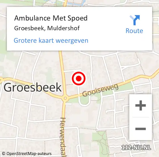 Locatie op kaart van de 112 melding: Ambulance Met Spoed Naar Groesbeek, Muldershof op 22 november 2022 20:24