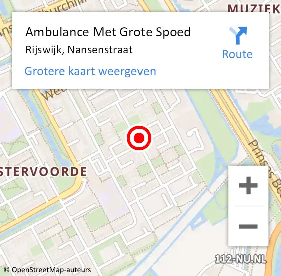 Locatie op kaart van de 112 melding: Ambulance Met Grote Spoed Naar Rijswijk, Nansenstraat op 22 november 2022 20:29