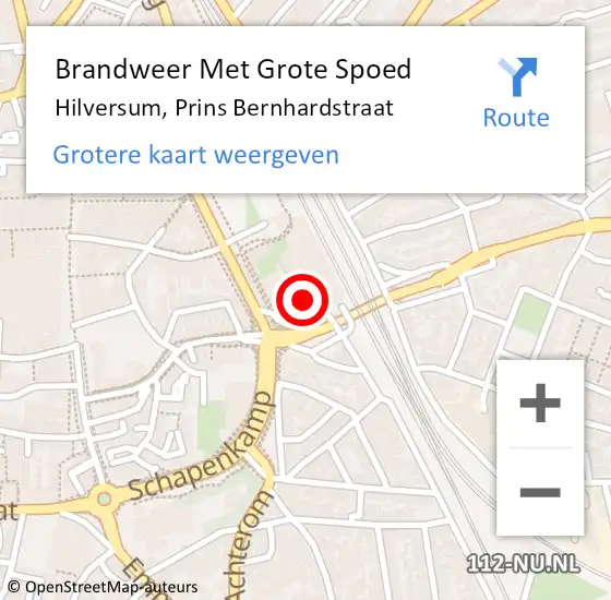 Locatie op kaart van de 112 melding: Brandweer Met Grote Spoed Naar Hilversum, Prins Bernhardstraat op 22 november 2022 20:33