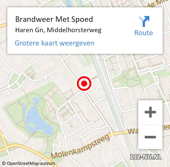 Locatie op kaart van de 112 melding: Brandweer Met Spoed Naar Haren Gn, Middelhorsterweg op 22 november 2022 21:11