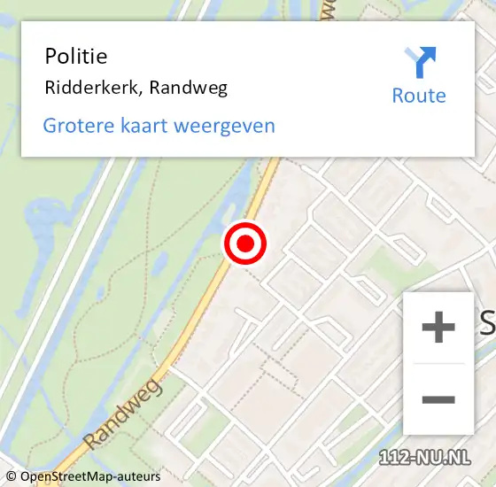 Locatie op kaart van de 112 melding: Politie Ridderkerk, Randweg op 22 november 2022 22:03