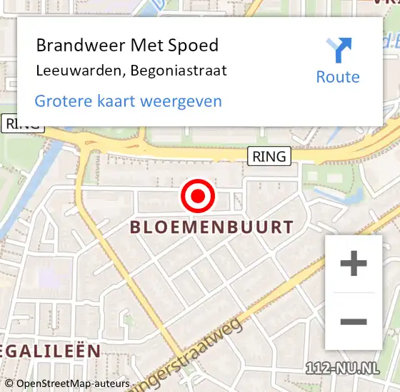 Locatie op kaart van de 112 melding: Brandweer Met Spoed Naar Leeuwarden, Begoniastraat op 22 november 2022 22:05