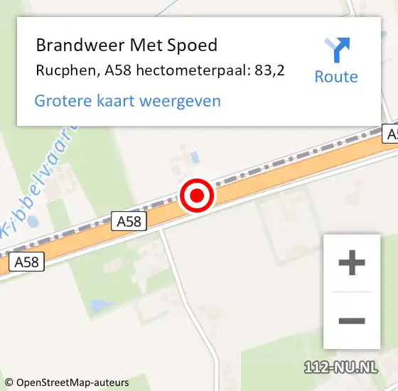 Locatie op kaart van de 112 melding: Brandweer Met Spoed Naar Rucphen, A58 hectometerpaal: 83,2 op 22 november 2022 22:09