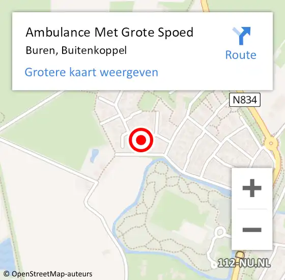 Locatie op kaart van de 112 melding: Ambulance Met Grote Spoed Naar Buren, Buitenkoppel op 22 november 2022 22:58