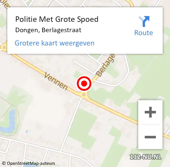 Locatie op kaart van de 112 melding: Politie Met Grote Spoed Naar Dongen, Berlagestraat op 22 november 2022 23:10