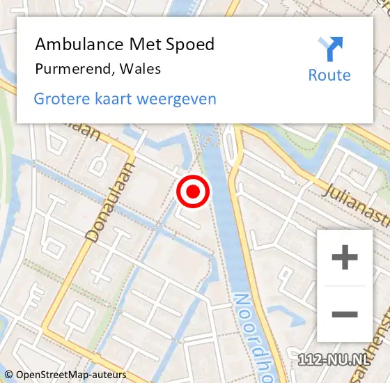 Locatie op kaart van de 112 melding: Ambulance Met Spoed Naar Purmerend, Wales op 22 november 2022 23:26