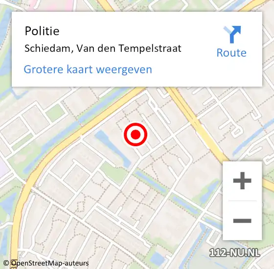 Locatie op kaart van de 112 melding: Politie Schiedam, Van den Tempelstraat op 22 november 2022 23:39