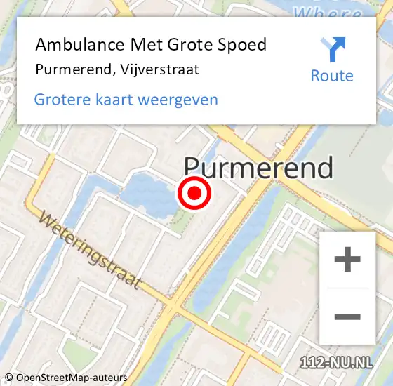 Locatie op kaart van de 112 melding: Ambulance Met Grote Spoed Naar Purmerend, Vijverstraat op 22 november 2022 23:43
