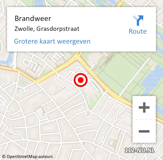 Locatie op kaart van de 112 melding: Brandweer Zwolle, Grasdorpstraat op 23 november 2022 00:11