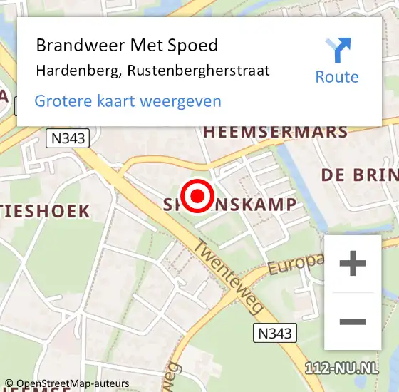 Locatie op kaart van de 112 melding: Brandweer Met Spoed Naar Hardenberg, Rustenbergherstraat op 23 november 2022 00:59