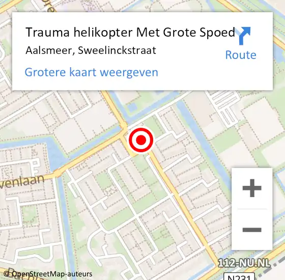 Locatie op kaart van de 112 melding: Trauma helikopter Met Grote Spoed Naar Aalsmeer, Sweelinckstraat op 23 november 2022 04:29
