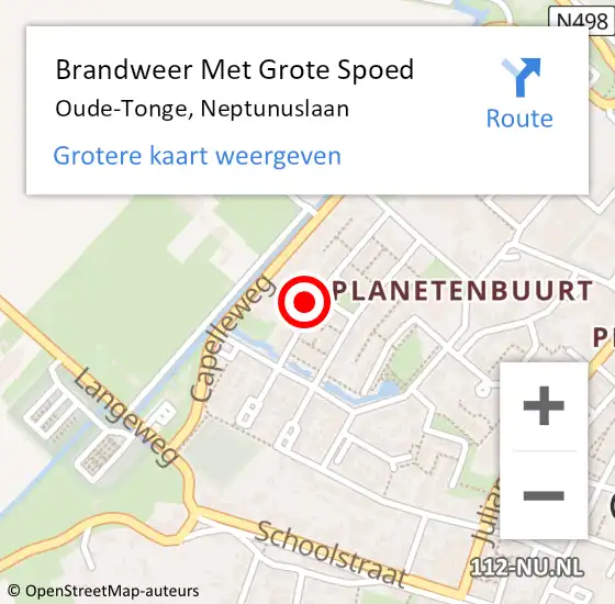 Locatie op kaart van de 112 melding: Brandweer Met Grote Spoed Naar Oude-Tonge, Neptunuslaan op 23 november 2022 04:38