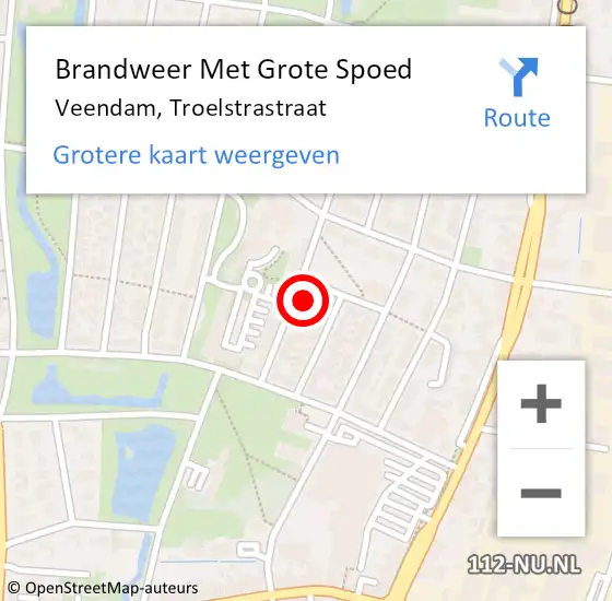 Locatie op kaart van de 112 melding: Brandweer Met Grote Spoed Naar Veendam, Troelstrastraat op 23 november 2022 05:17