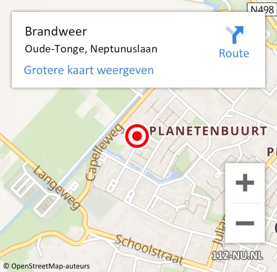 Locatie op kaart van de 112 melding: Brandweer Oude-Tonge, Neptunuslaan op 23 november 2022 05:24