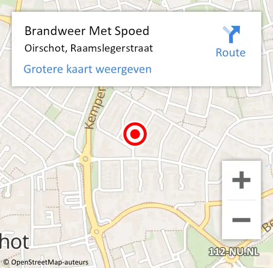 Locatie op kaart van de 112 melding: Brandweer Met Spoed Naar Oirschot, Raamslegerstraat op 23 november 2022 06:47