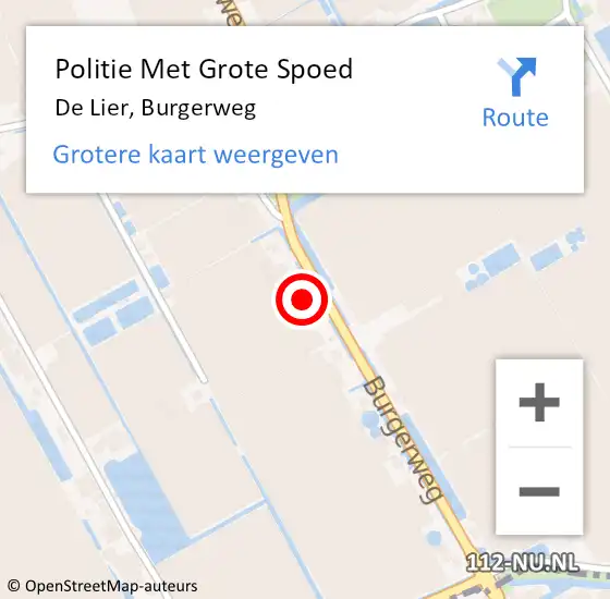 Locatie op kaart van de 112 melding: Politie Met Grote Spoed Naar De Lier, Burgerweg op 23 november 2022 07:00