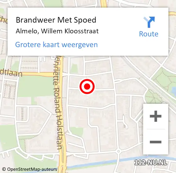 Locatie op kaart van de 112 melding: Brandweer Met Spoed Naar Almelo, Willem Kloosstraat op 23 november 2022 07:16