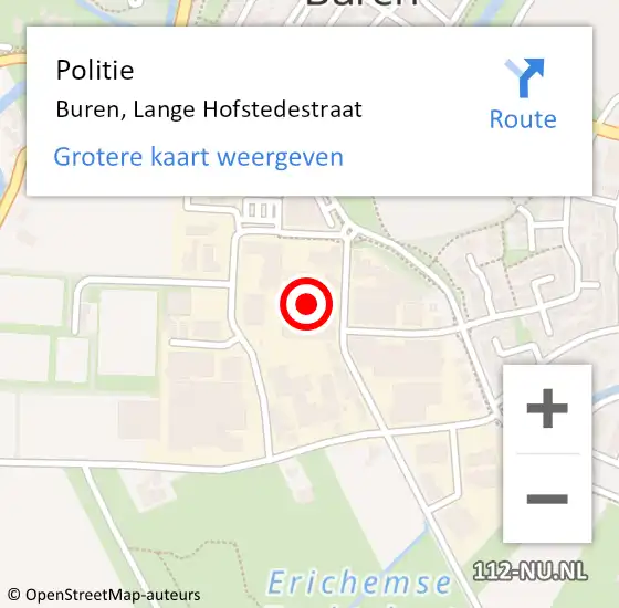 Locatie op kaart van de 112 melding: Politie Buren, Lange Hofstedestraat op 23 november 2022 07:22