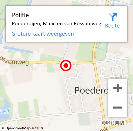 Locatie op kaart van de 112 melding: Politie Poederoijen, Maarten van Rossumweg op 23 november 2022 07:26